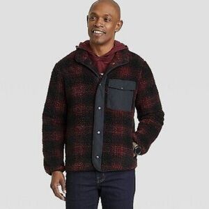 Men's High Pile Fleece Faux Fur Jacket-Small-Red/Black-Goodfellow & Co.
